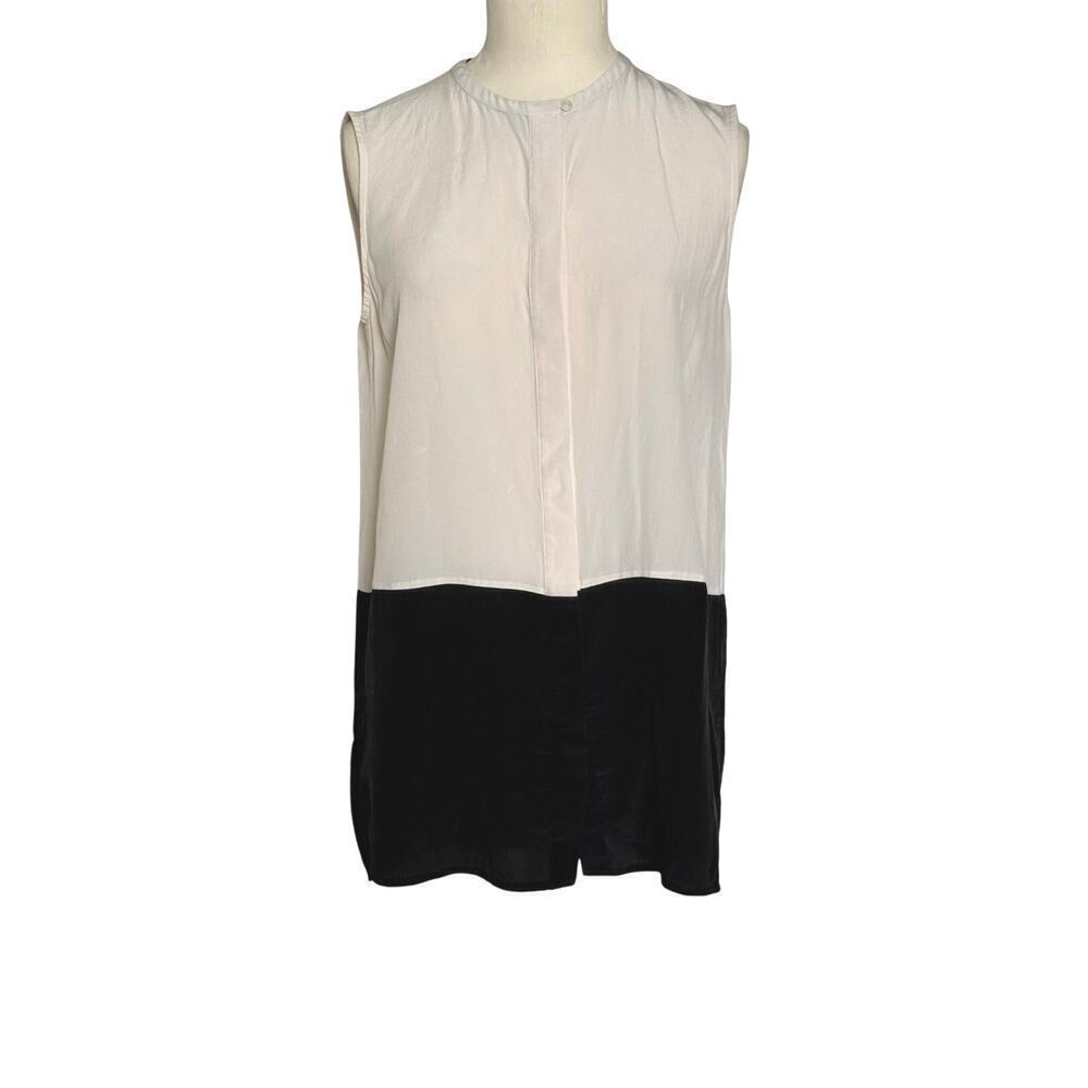 Vince Womens Size S 100% Silk Button Down Colorblock Sleeveless Top